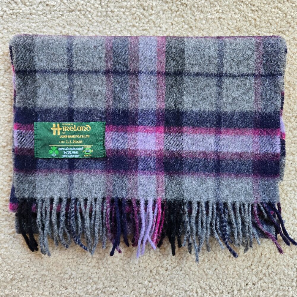 Vintage Plaid Wool Scarf in Purple L.L. Bean Ireland